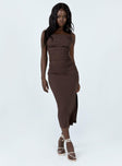 back view of model wearing Princess Polly Lainey Midi Dress Brown 