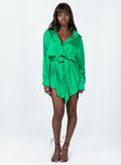 side view of model wearing Princess Polly Leighton Mini Dress Green 