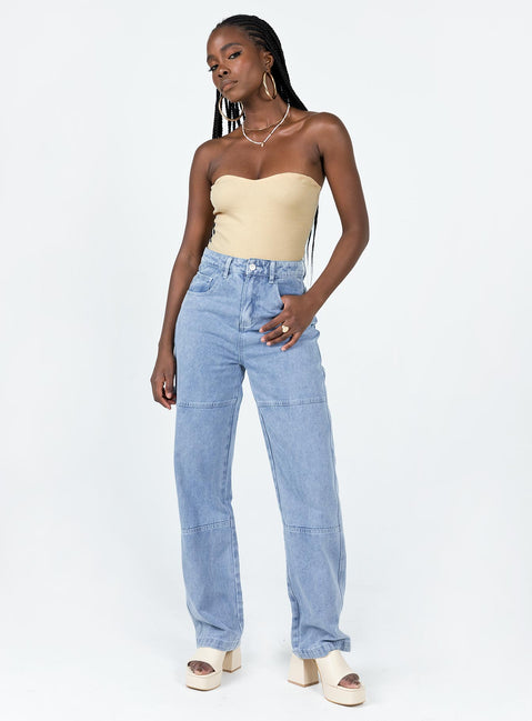 front view of model wearing Princess Polly Aston Strapless Bodysuit Cream Sleeveless Sweetheart 