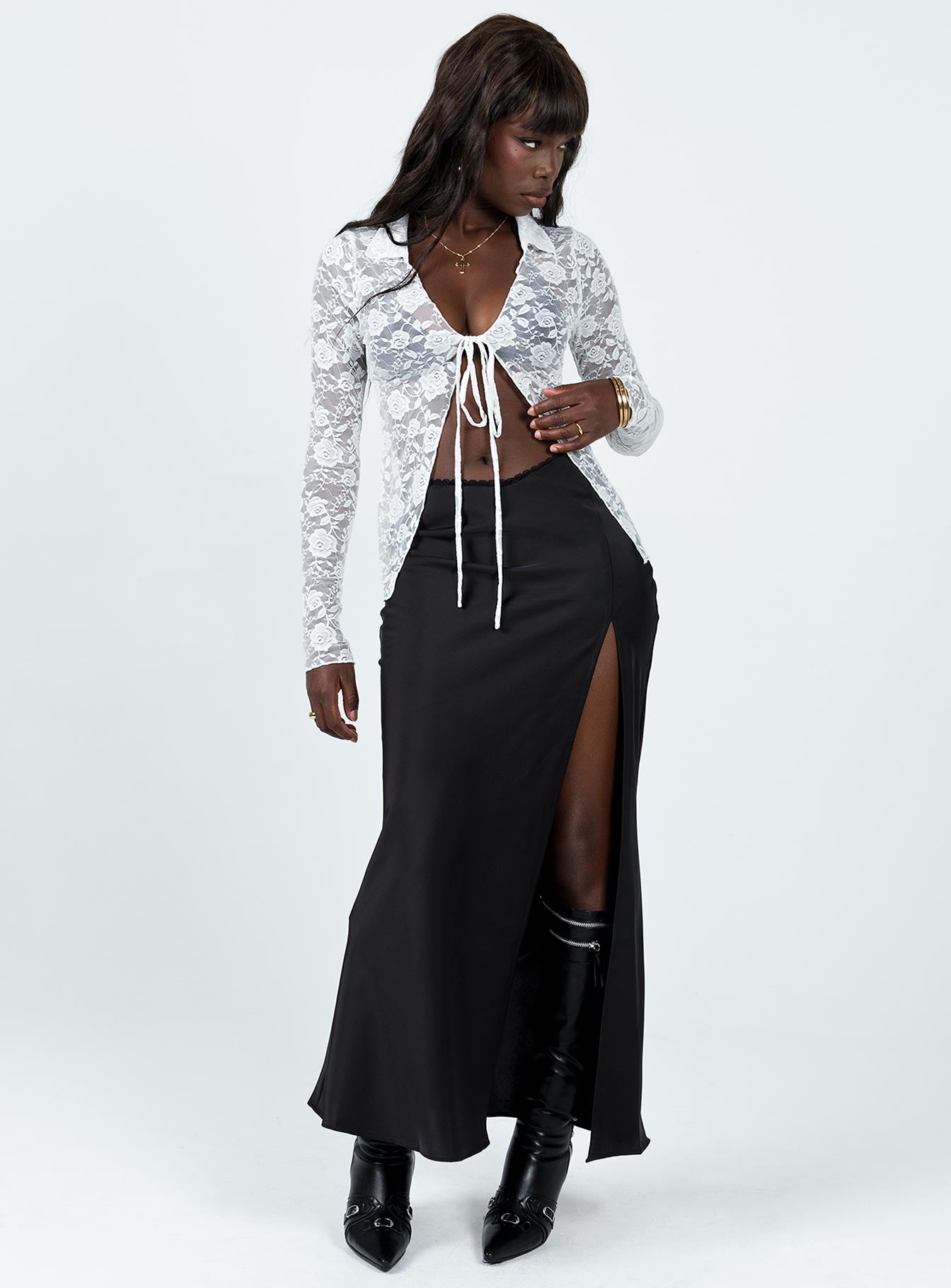 product Princess Polly Full Sleeves High Neck  Shallard Lace Long Sleeve Top White