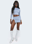 Front view of model wearing  front Bold Move Mini Skirt Blue Glitter Princess Polly  Mini Skirts 