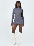 Matching set Ribbed knit material Long sleeve crop High neck Mini skirt