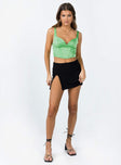 Front view of model wearing  front Princess Polly Short Sleeves Square Neck  Lombardo Top Green