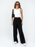 front view of model wearing Princess Polly Louis Linen Blend Pants Black Lower Impact High Waisted Pants 