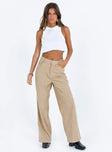 Front view of model wearing  front Princess Polly High Waisted Pants  Frannie Corduroy Pants Cream