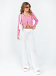 Front view of model wearing  front Princess Polly Three Fourth Sleeves Square Neck  Liya Long Sleeve Top Pink