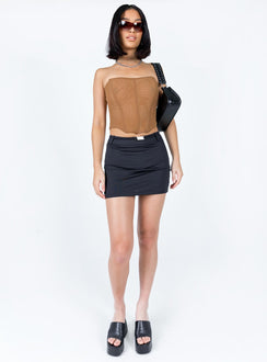   front view of model wearing Princess Polly Buckle Up Mini Skirt Black Mini Skirts 