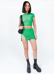 front view of model wearing Princess Polly Bold Move Top Bright Green Short Sleeves High Neck 