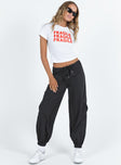 Front view of model wearing  front Princess Polly High Waisted Pants  Grattidge Cargo Pants Black