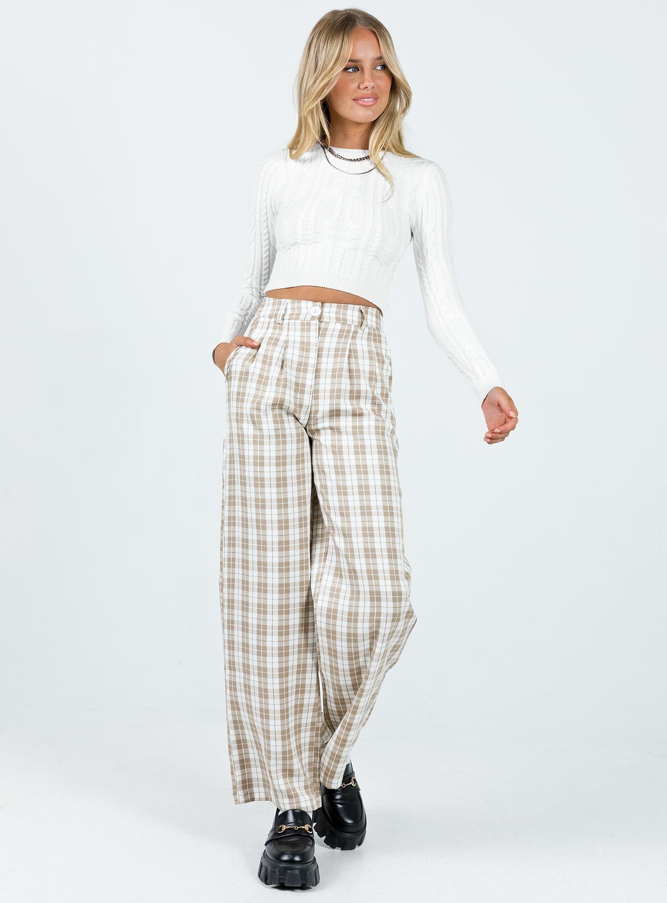 Archer Pants Beige Plaid Princess Polly