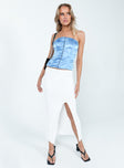 front view of model wearing Princess Polly Amabel Strapless Top Blue Sleeveless 