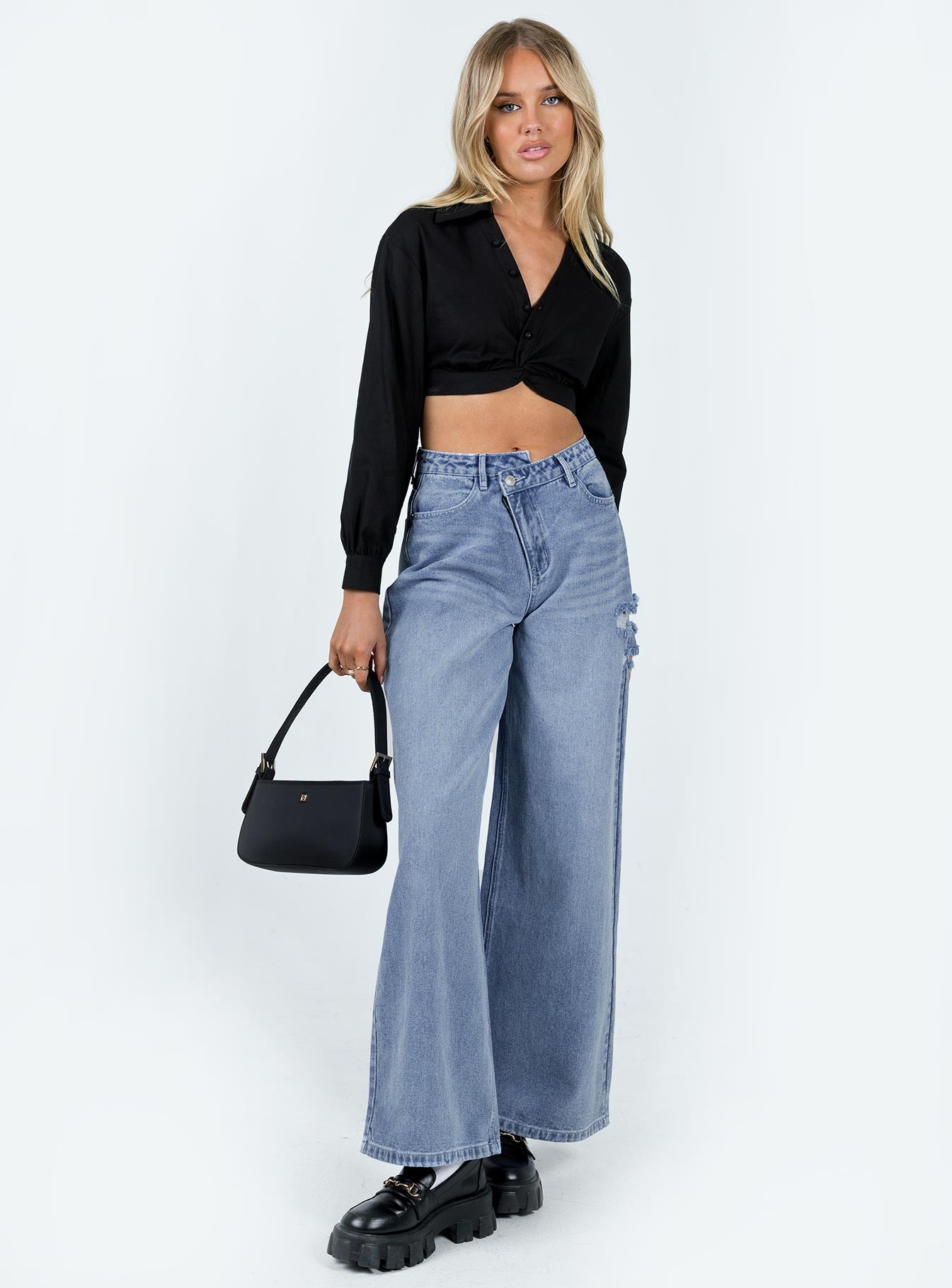 Front view of model wearing  front Princess Polly High Waisted  Kagi Denim Jean