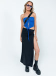   front view of model wearing Princess Polly Bobbie Rose Maxi Skirt Black Maxi 