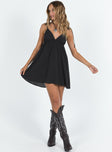 Princess Polly Plunger  Hearts Flutter Mini Dress Black