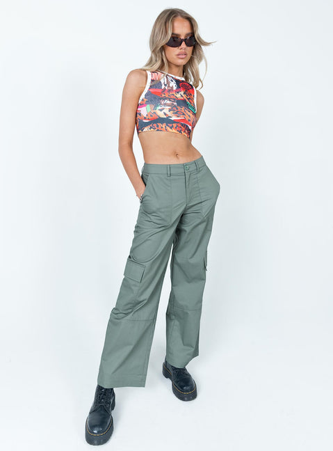 back view of model wearing Princess Polly Luna Mid Rise Cargo Pants Grey 