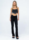 Crop top  Slim fitting  Princess Polly Exclusive 90% polyester 10% elastane Contrast stitching  Pointed hem 