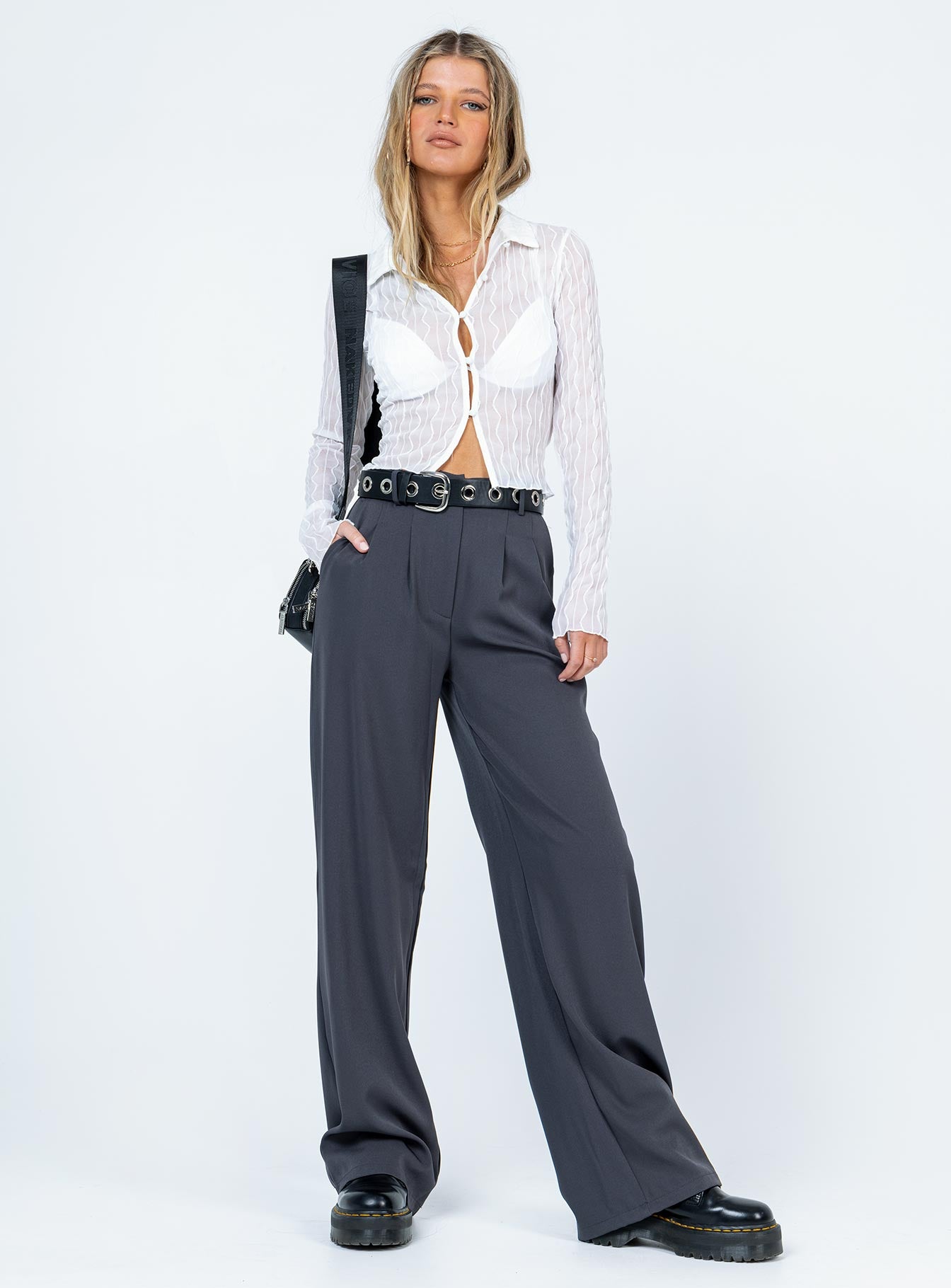 front view of model wearing Princess Polly Maeve Long Sleeve Top White 