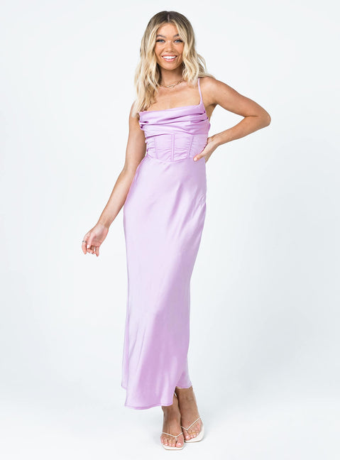 front view of model wearing Princess Polly Lillie Midi Dress Purple 