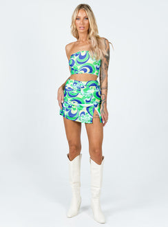 front view of model wearing Princess Polly Attwood Top Green Floral 