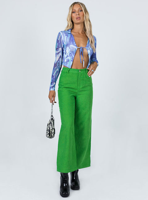 front view of model wearing Princess Polly Clyde Long Sleeve Top Blue 