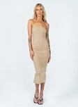 front view of model wearing Princess Polly Ethan Strapless Midi Dress Beige 