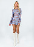 front view of model wearing Princess Polly Motel Nariko Mini Dress Photographic Blue 