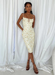 Front view of model wearing  front Princess Polly Sweetheart Neckline  Noda Midi Dress Yellow Floral