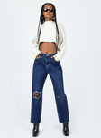 Front view of model wearing  front Princess Polly High Waisted  Fairmount Straight Leg Jean Dark Wash Denim