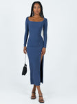 Princess Polly Square Neck  Hayward Long Sleeve Midi Dress Blue