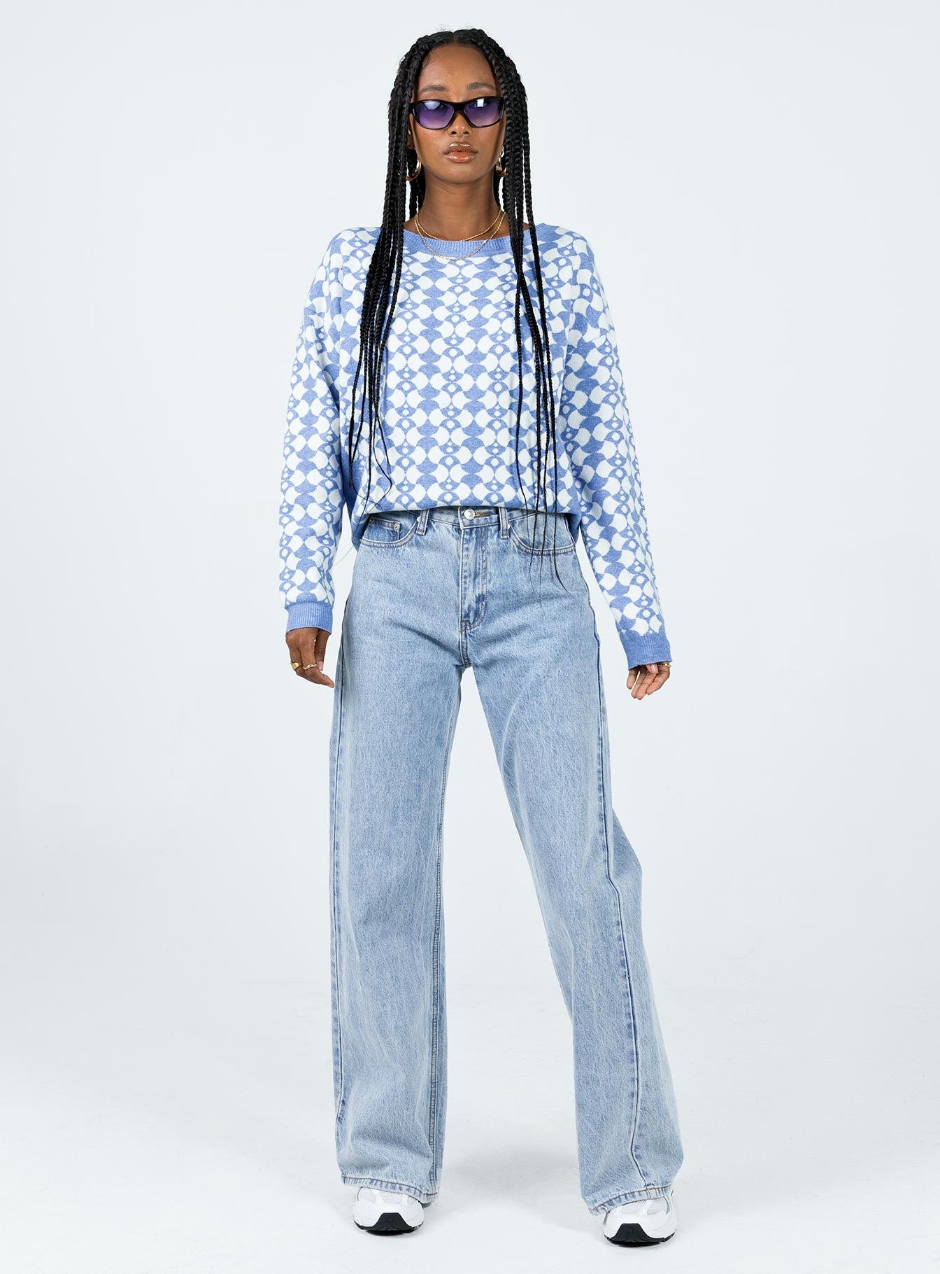 Elewa Geo Sweater Blue / White Princess Polly  Cropped 