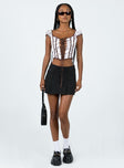 Corset top Graphic print Cap sleeves Square neckline Lace-up fastening at front Boning throughout  Zip fastening at back