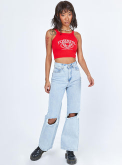 front view of model wearing Princess Polly Yosemite Tank Top Red 