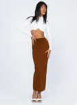   front view of model wearing Princess Polly Jones Maxi Skirt Brown 