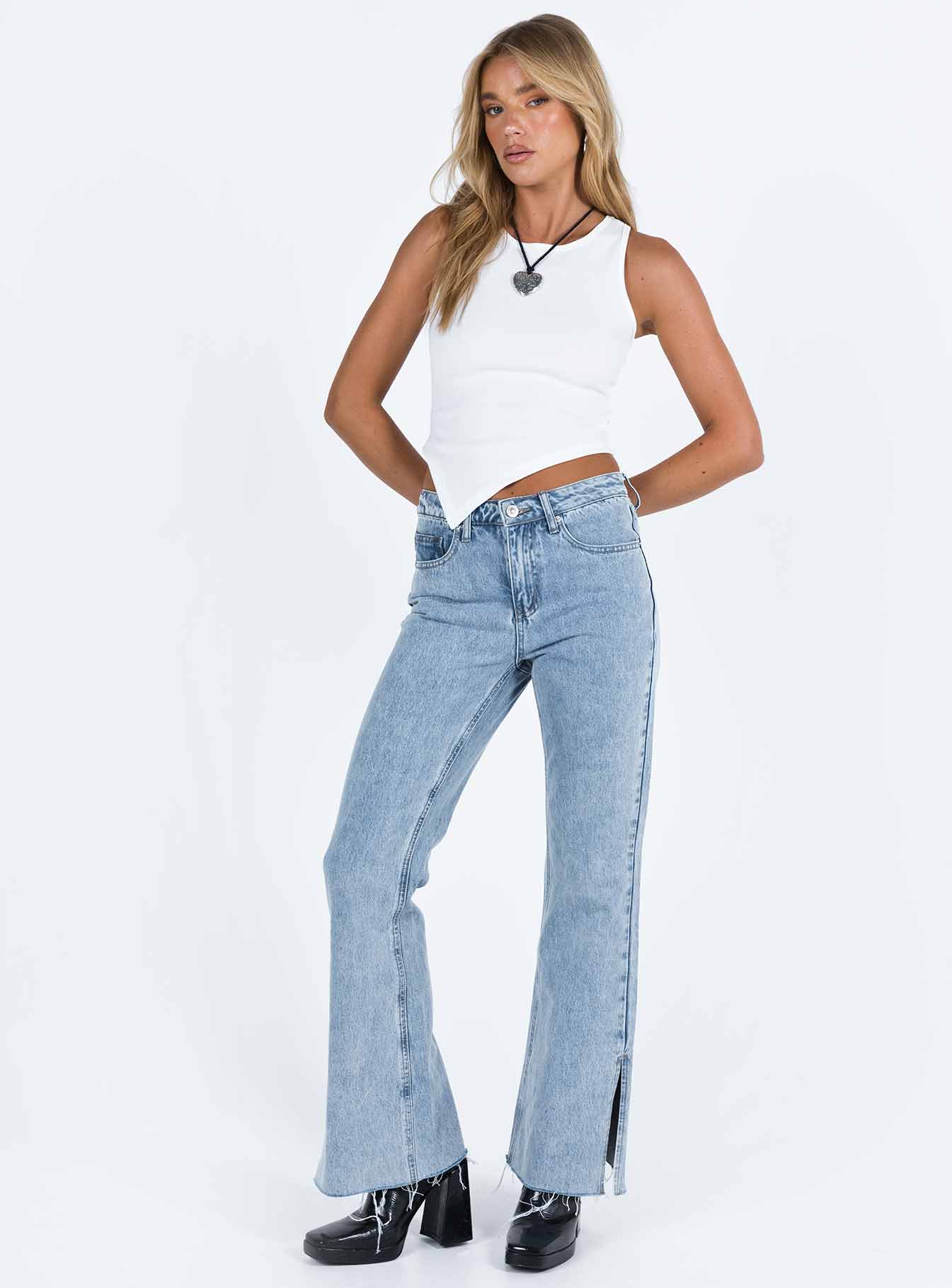 product Princess Polly Mid Rise  Camilu Split Hem Jeans Denim