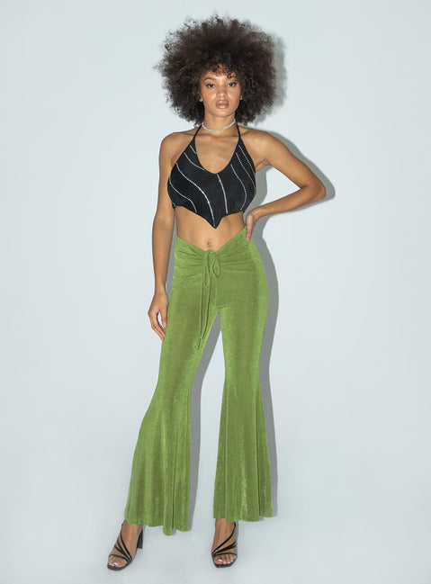 front view of model wearing Princess Polly Abi Pants Green 