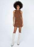 front view of model wearing Princess Polly Maceo Mini Dress Brown 