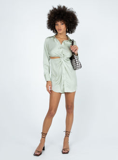 front view of model wearing Princess Polly Sari Mini Dress Green 