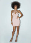 front view of model wearing Princess Polly Jainey Mini Dress Beige 