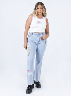 front view of model wearing Princess Polly Nostalgia Graphic Top White 