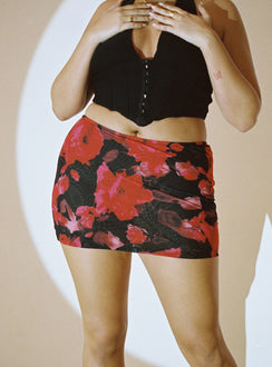   front view of model wearing Princess Polly Nostalgia 90's Mini Skirt Red 