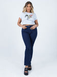 front view of model wearing Princess Polly Dalta Mid Rise Flare Denim Jeans Mid Rise 