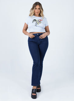 front view of model wearing Princess Polly Dalta Mid Rise Flare Denim Jeans Mid Rise 