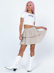   front view of model wearing Princess Polly Janet Mini Skirt Beige Mini Skirts 