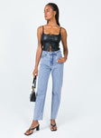 front view of model wearing Princess Polly Almer√≠a Denim Jeans High Waisted 