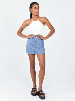 front view of model wearing Princess Polly Donte Bodysuit White Sleeveless Crew Neck 