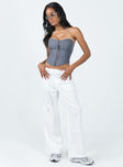 Front view of model wearing  front Princess Polly High Waisted Pants  Luna Mid Rise Cargo Pants White Pinstripe