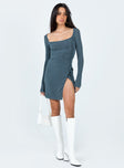 product Princess Polly Asymmetric Neckline  Ura Long Sleeve Mini Dress Grey