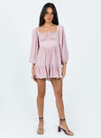 Front view of model wearing  front Princess Polly Crew Neck  Ethan Long Sleeve Mini Dress Pink