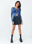 front view of model wearing Princess Polly Suzy Long Sleeve Top Blue 