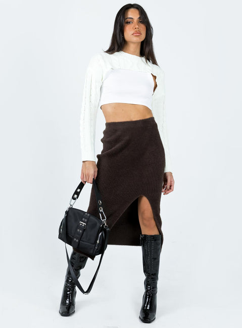 product Ella Brooke Knit Midi Skirt Brown Princess Polly  